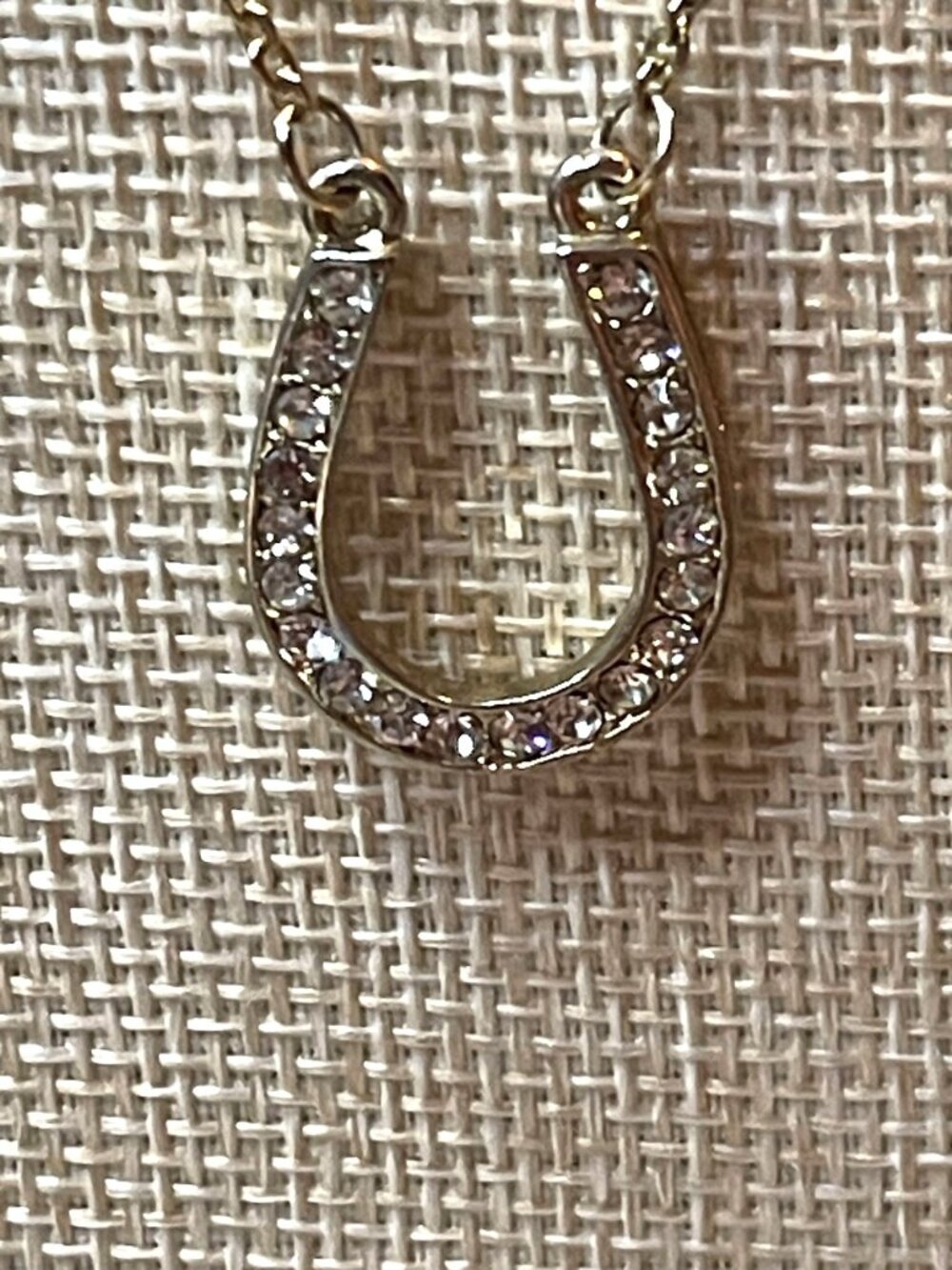 Gold Tone Dainty Horseshoe Crystal Pendant Necklace Lucky Charm Western Minimali